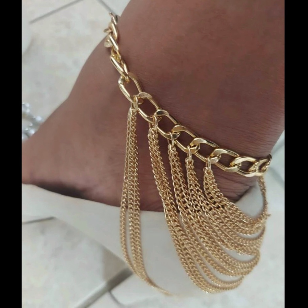 New 1 Piece Golden Layered Chain Anklet | High Heel / Wedge Shoe Accessory - Picture 13 of 16